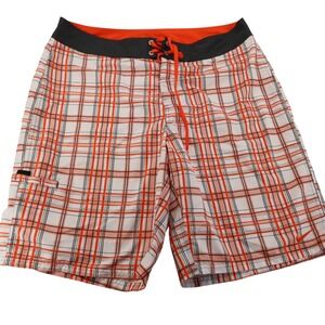 Nike Mens Orange Plaid Board Shorts‎ Size 36 Swim Trunks Checkered Beachwear